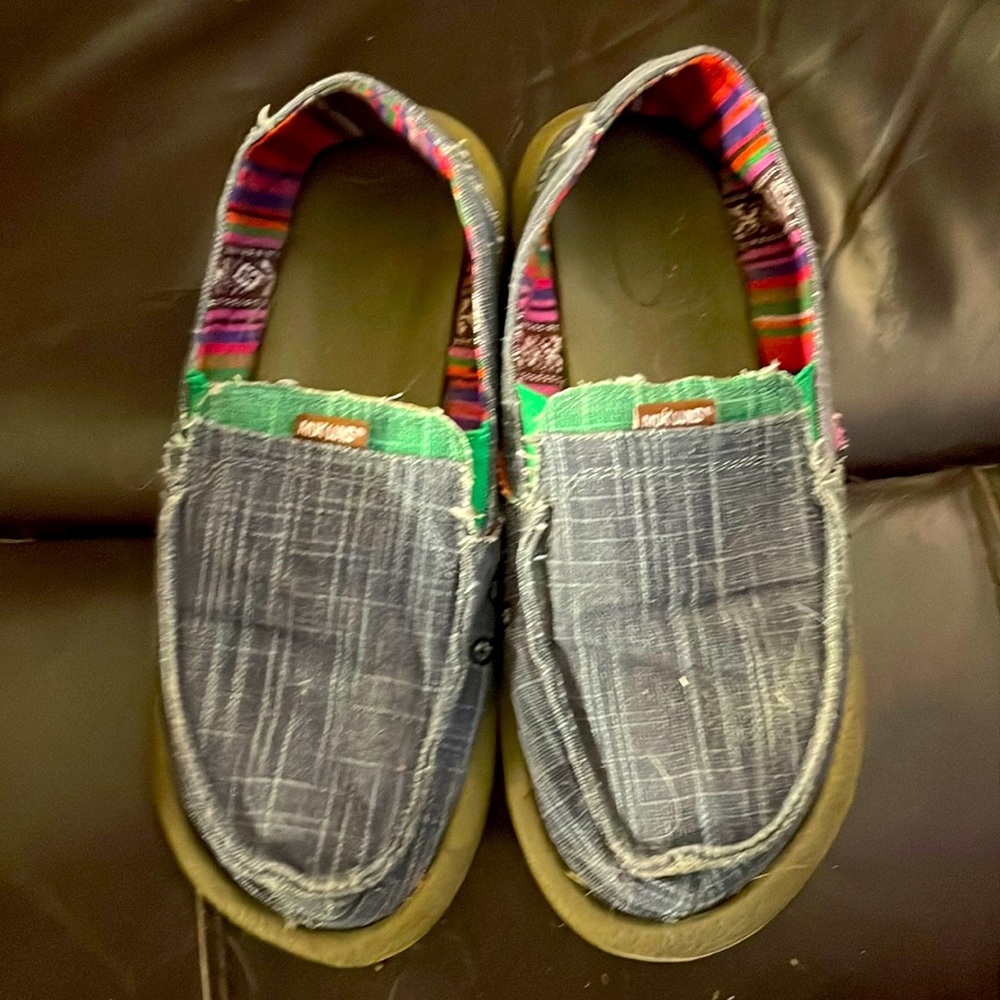 Size 11 Muk Luks blue denim. Hardly worn. Very casual shoes.